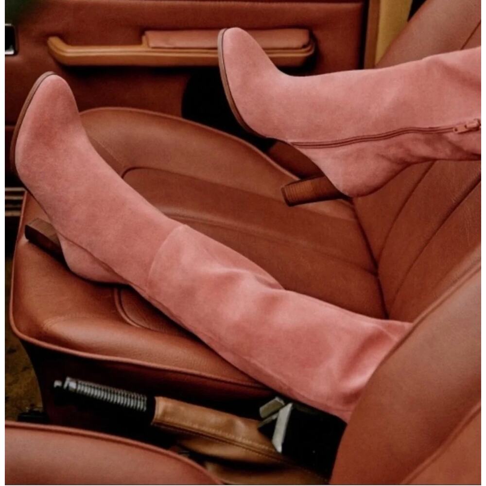 Sezane Anaelle Suede Over the Knee Boots EU 37 US 6 Dusty Pink 70s Romantic Boho - Picture 4 of 16